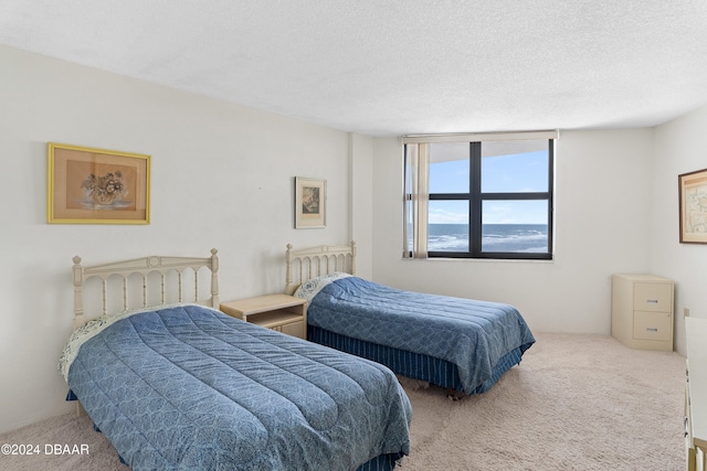 bedroom with carpet flooring and a textured ceiling