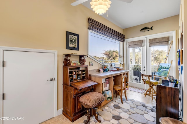 office area with ceiling fan