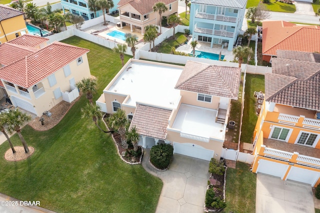 drone / aerial view with a residential view