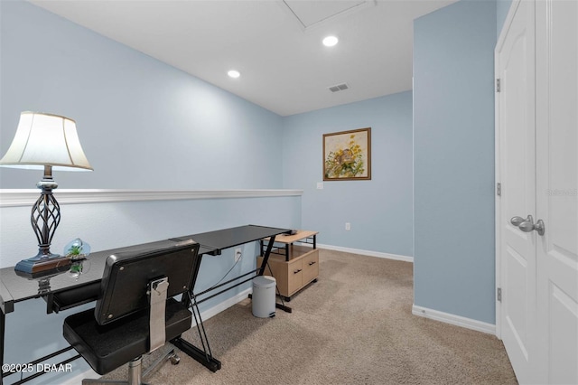 1615 Primo Ct, Holly Hill, FL 32117 - office area with light carpet, recessed lighting, and baseboards