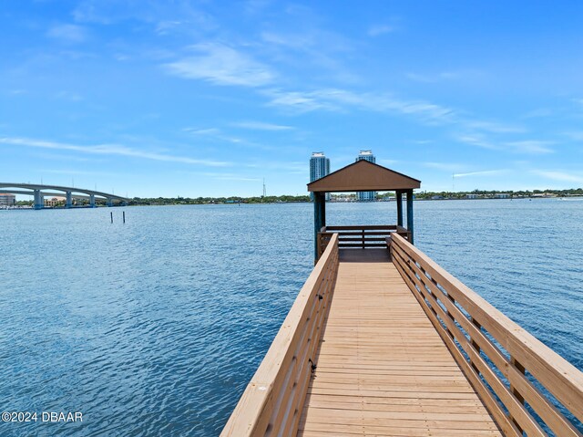 711 N Halifax Ave Unit 405, Daytona Beach, FL 32118 - dock area with a water view and a gazebo