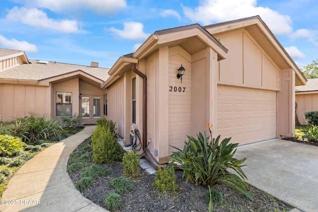 exterior space featuring a garage