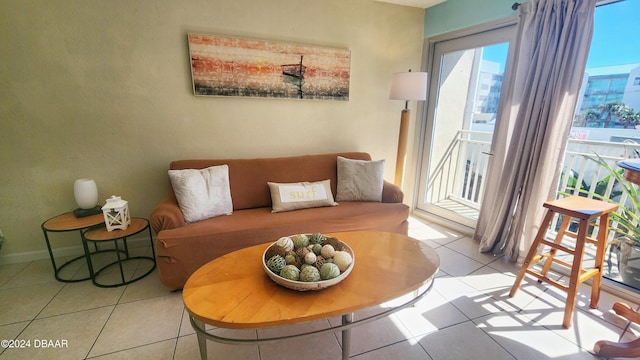 sitting room with light tile patterned floors