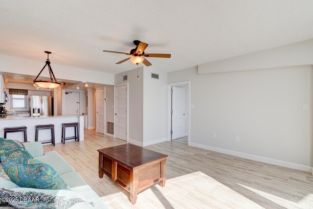 1133 Ocean Shore Blvd Unit 905, Ormond Beach, FL 32176 - living area featuring ceiling fan, light wood-style flooring, and baseboards