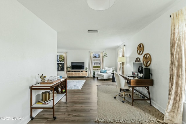 living room with dark wood-type flooring