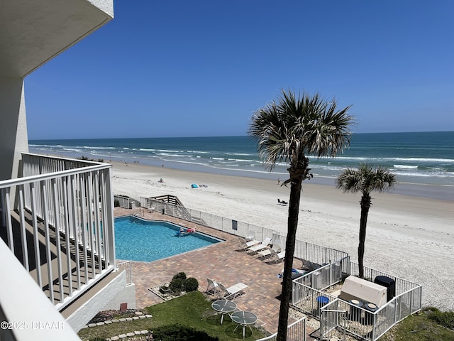 view of water feature featuring a view of the beach