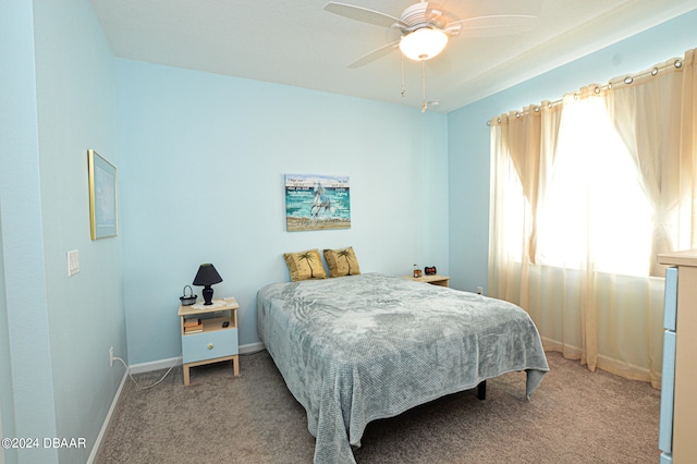 bedroom featuring carpet flooring and ceiling fan