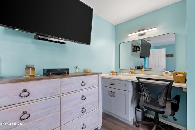 bathroom featuring vanity and hardwood / wood-style flooring