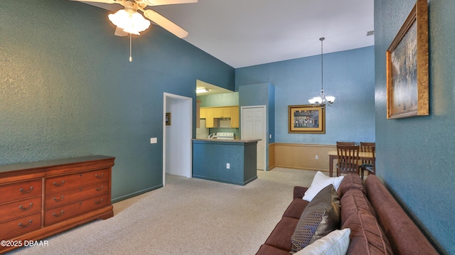 830 Airport Rd Unit 115, Port Orange, FL 32128 - living area with a ceiling fan, a chandelier, light carpet, and a textured wall