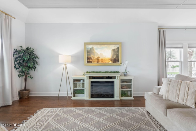 living room with baseboards and wood finished floors