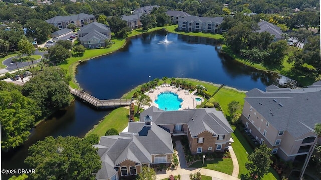 aerial view with a water view