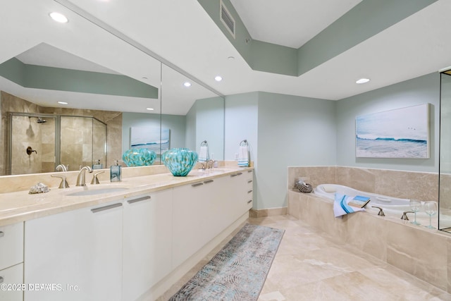 241 Riverside Dr Unit 2301, Holly Hill, FL 32117 - full bath featuring recessed lighting, vanity, a bath, a stall shower, and visible vents