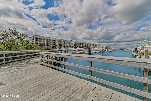 dock area with a water view