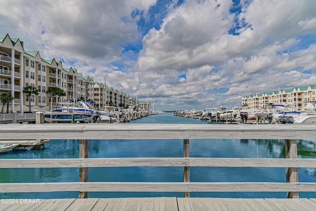 dock area with a water view