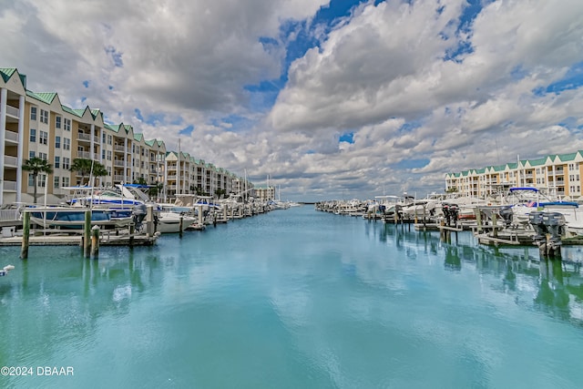 view of water feature featuring a dock