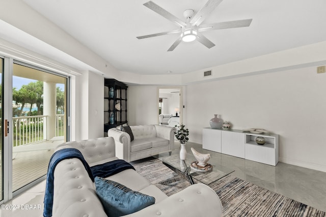 living room featuring ceiling fan