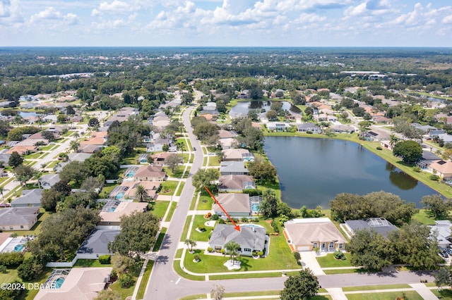 bird's eye view featuring a water view