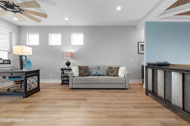 129 Seaside Pt, Flagler Beach, FL 32136 - living room with recessed lighting, light wood-style floors, healthy amount of natural light, and a ceiling fan