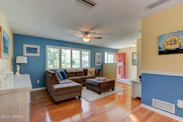 948 Northbrook Dr, Ormond Beach, FL 32174 - living room featuring a textured ceiling, a ceiling fan, and wood finished floors