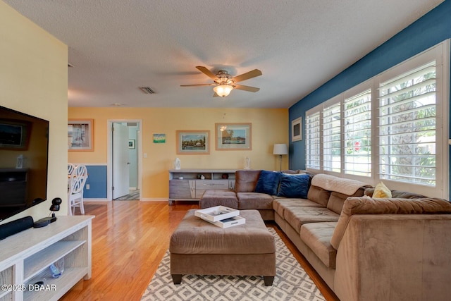 948 Northbrook Dr, Ormond Beach, FL 32174 - living area with light wood-style flooring, a ceiling fan, and a textured ceiling