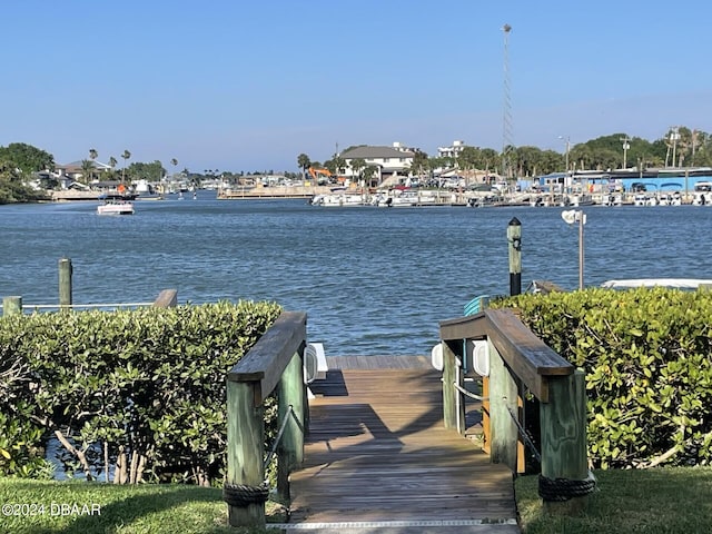 dock area featuring a water view