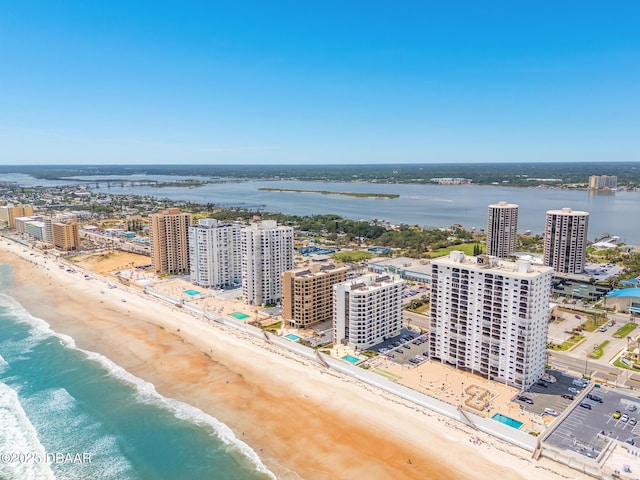 view of urban area featuring unending shoreline