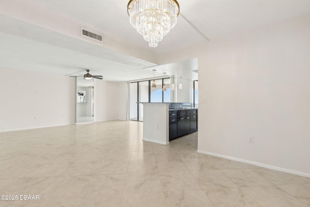 3003 S Atlantic Ave Unit 16B3, Daytona Beach Shores, FL 32118 - unfurnished living room with ceiling fan, a chandelier, baseboards, and light tile patterned floors