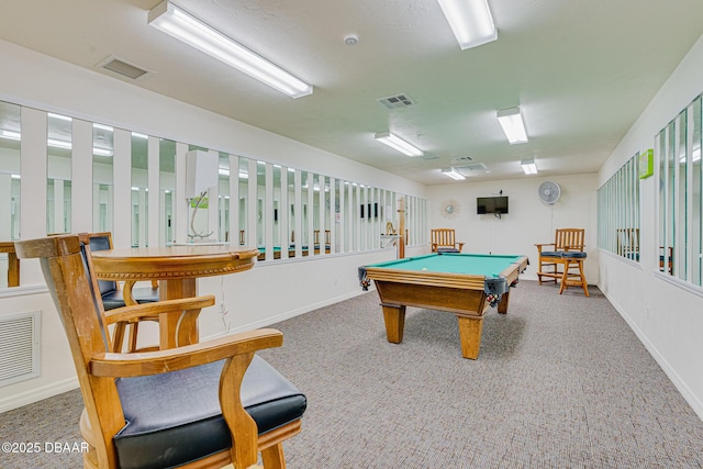 recreation room featuring carpet floors and billiards