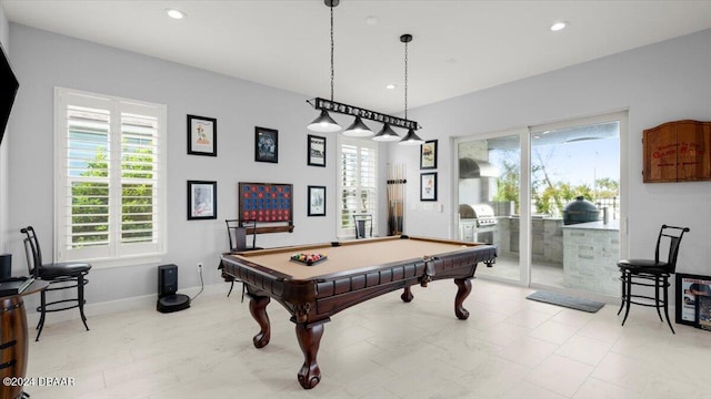 recreation room featuring billiards