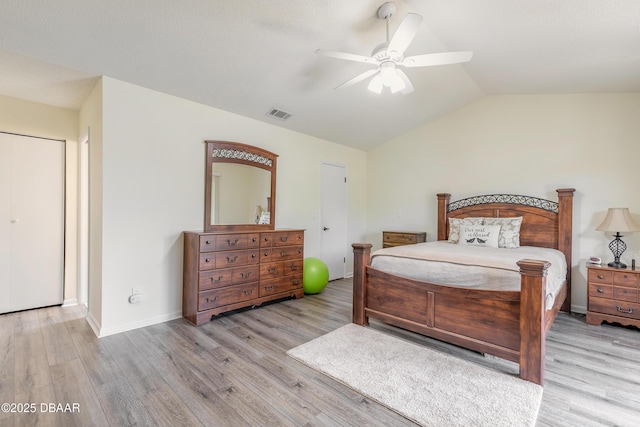 107 White Ibis Ct, Daytona Beach, FL 32119 - bedroom featuring lofted ceiling, wood finished floors, ceiling fan, and baseboards