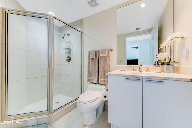 231 Riverside Dr Unit 1806, Holly Hill, FL 32117 - full bath featuring vanity, tile patterned flooring, a shower stall, and recessed lighting