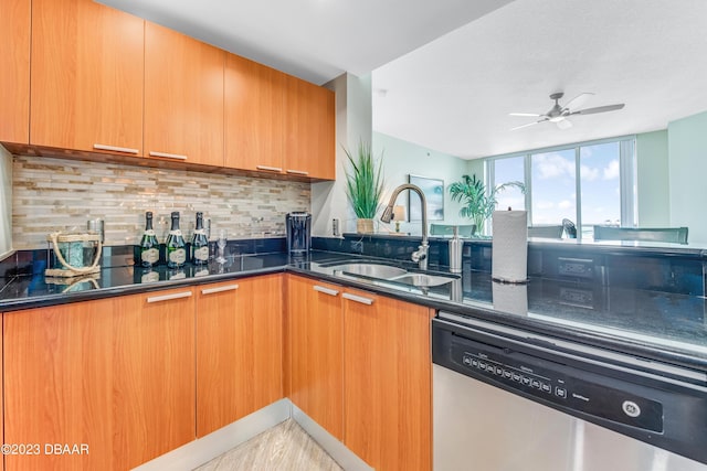 231 Riverside Dr Unit 1806, Holly Hill, FL 32117 - kitchen with dishwasher, decorative backsplash, modern cabinets, and a ceiling fan