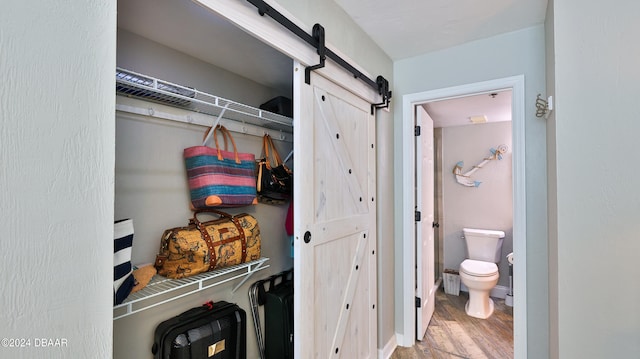 interior space featuring wood-type flooring and toilet