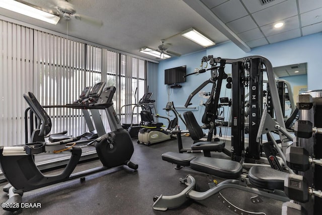 gym featuring a ceiling fan