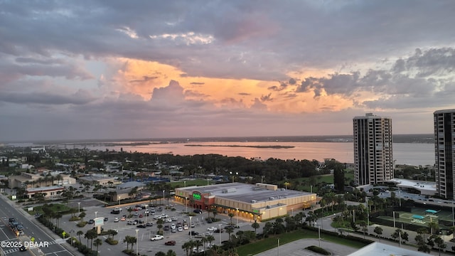 aerial view at dusk of a water view