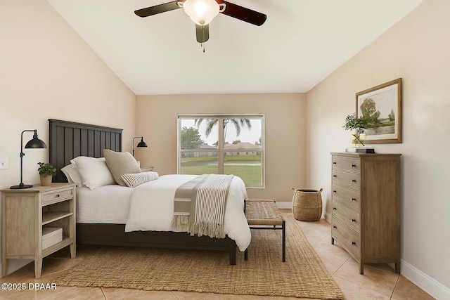 1832 Afshin Ct, Port Orange, FL 32128 - bedroom with light tile patterned floors, vaulted ceiling, and ceiling fan