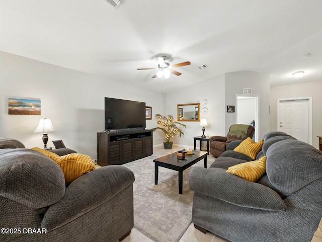 1354 Vandalia Ave SE, Palm Bay, FL 32909 - living area with a ceiling fan, light carpet, and baseboards