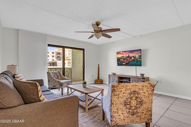 3800 S S Atlantic Ave Unit 105, Daytona Beach Shores, FL 32118 - tiled living area featuring ceiling fan and baseboards