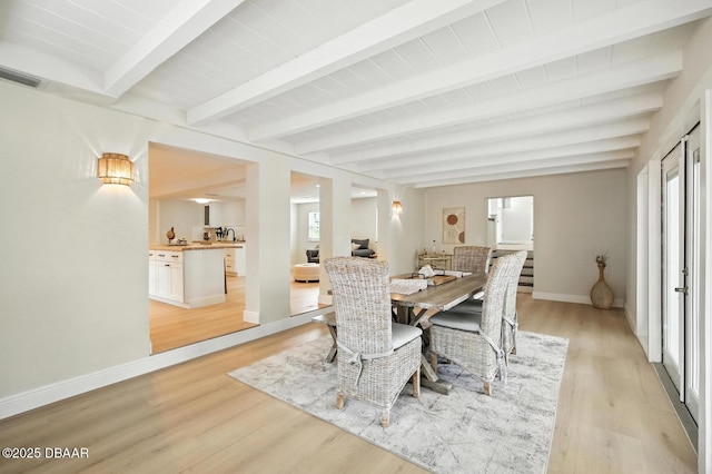 5540 W Bayshore Dr, Port Orange, FL 32127 - dining area featuring light wood-type flooring and beam ceiling