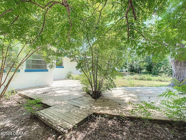 view of yard featuring a wooden deck