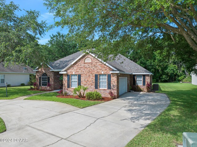 ranch-style house with a front lawn and a garage