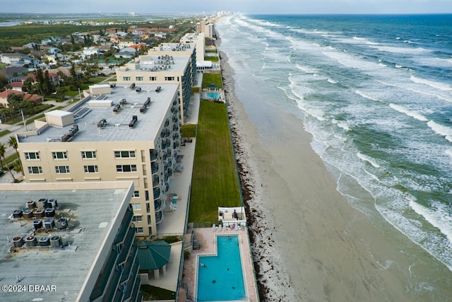 aerial view featuring a water view and a view of the beach