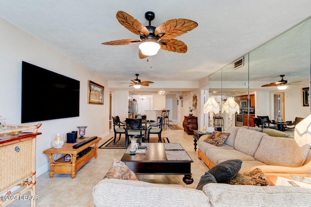 living room featuring light tile patterned floors