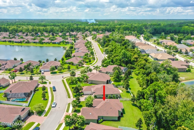 bird's eye view featuring a water view