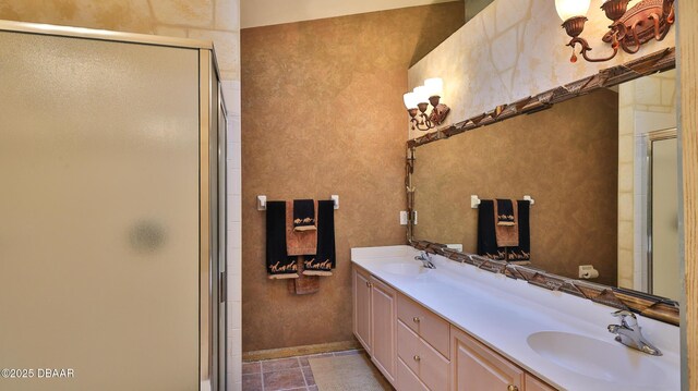 1929 Spruce Creek Lndg, Port Orange, FL 32128 - full bath featuring a shower stall, double vanity, and tile patterned floors