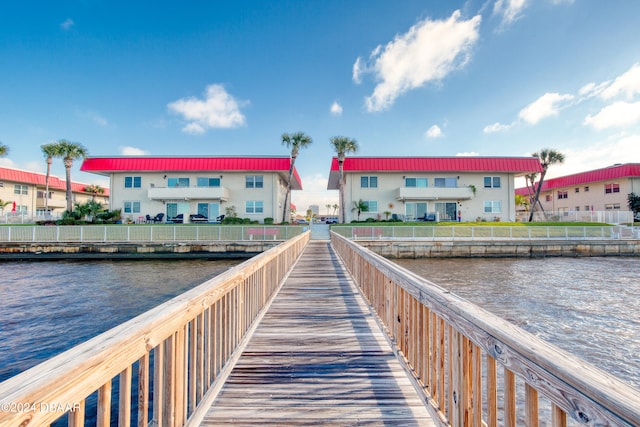 view of dock with a water view