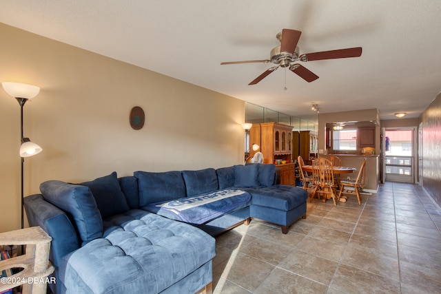 living room featuring ceiling fan