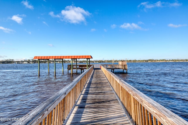 dock area with a water view