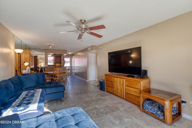 living room featuring ceiling fan