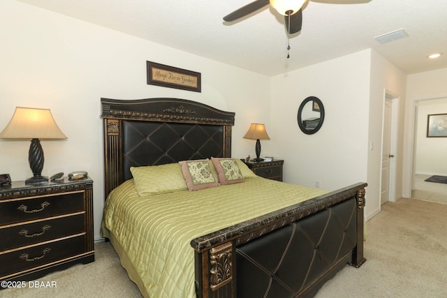 1313 Middle Lake Dr, Ormond Beach, FL 32174 - bedroom featuring light colored carpet, ceiling fan, baseboards, and recessed lighting